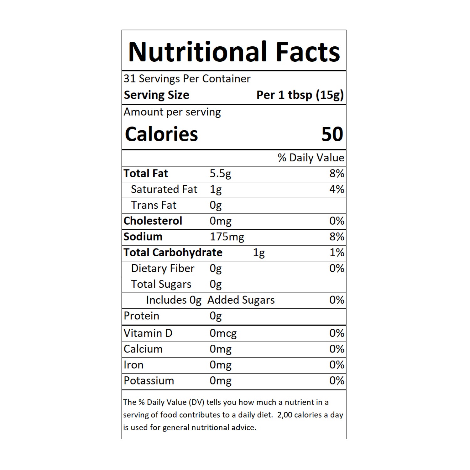 Sable & Rosenfeld - Spicy Olive Bruschetta Nutritional Facts: A detailed nutrition label displaying serving size, calorie count, fat content, sodium levels, and carbohydrates. This gourmet bruschetta mix is perfect for enhancing appetizers, tapas, and Mediterranean-inspired dishes with a bold, spicy flavor.