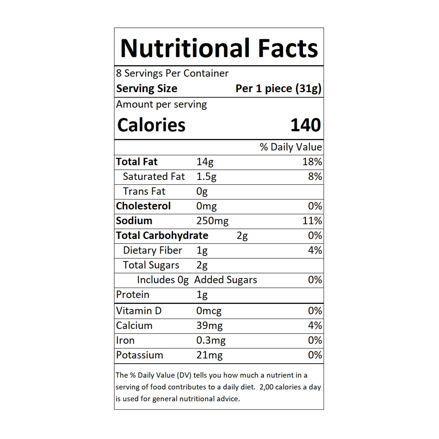 Sable & Rosenfeld - Tipsy Tapas Hot Peppers Nutritional Facts: A detailed nutrition label displaying serving size, calorie content, fat and sodium levels, and carbohydrate breakdown. These gourmet pickled hot peppers are ideal for charcuterie boards, tapas, and cocktails, offering a bold and spicy kick.